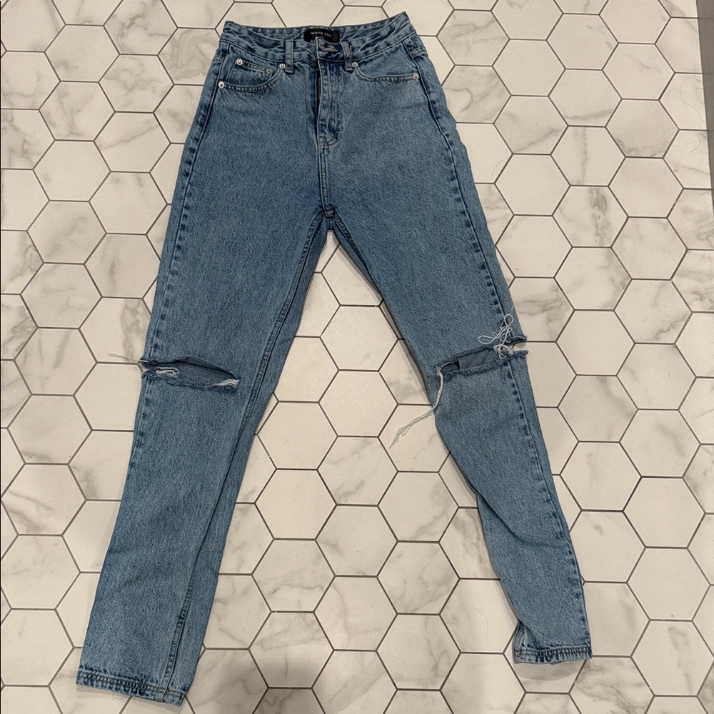 White Fox Boutique Light Blue Distressed Straight Leg Jeans